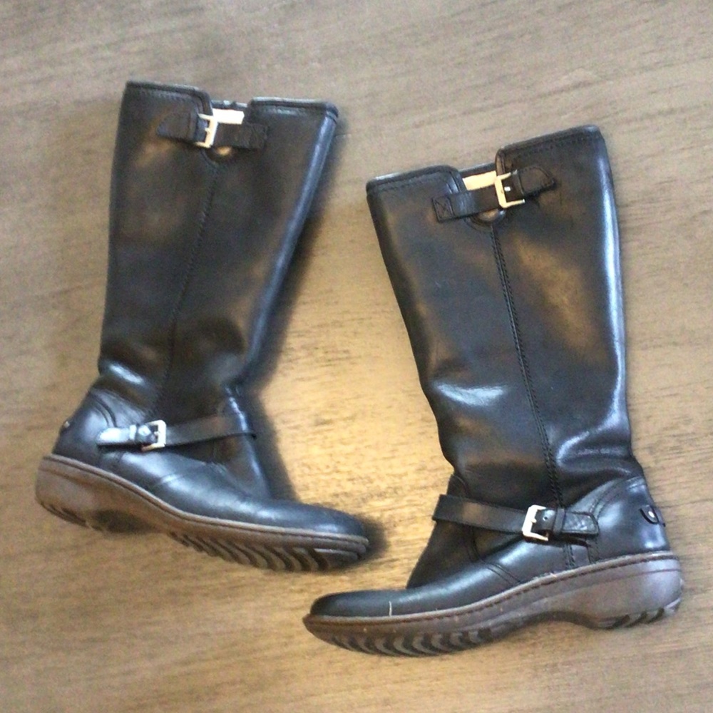 UGG Black Leather Winter Riding Boots Women’s 9